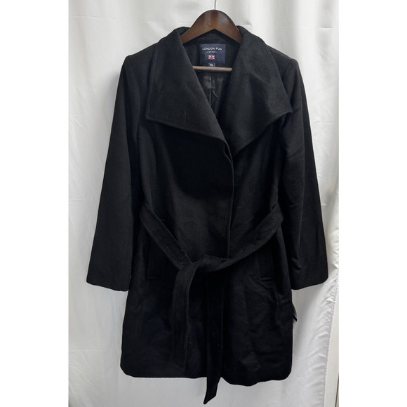 London Fog Wrap Wool Blend Coat Belted Women's Size XL Black - Picture 1 of 8